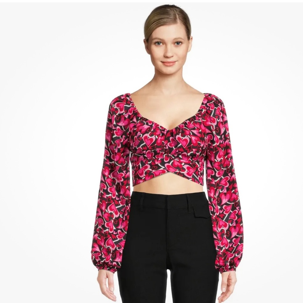 Madden NYC Heart Cropped Tie Back Shirt Size L Cute NWT